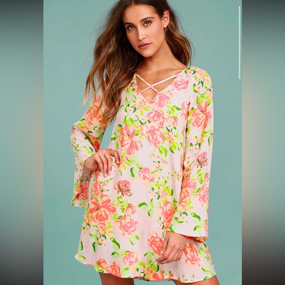 Lulus In High Spirits Blush Pink Floral Print Shift Dress